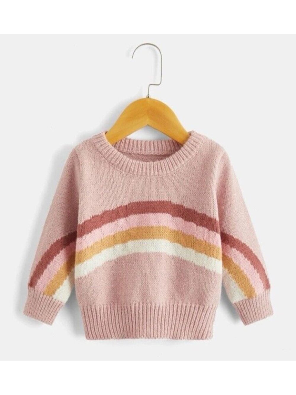 Toddler Girls Boho Rainbow Knit Sweater Top Cozy Dusty Pink Cute Fashion 3T